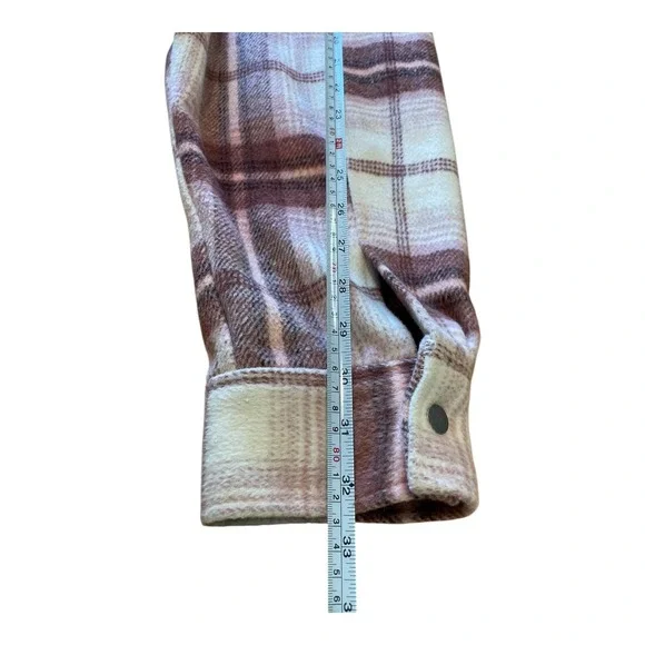 Old Navy Womens 2XL Plaid Flannel Shirt Jacket Shacket Button Up Pink Cream - Picture 5 of 7